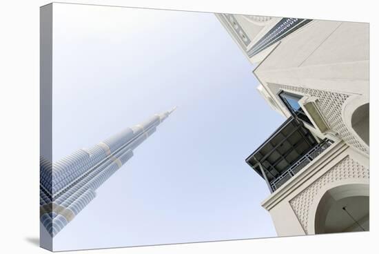 Burj Khalifa and Souk Al Bahar, Downtown Dubai, Dubai, United Arab Emirates, the Middle East-Axel Schmies-Stretched Canvas