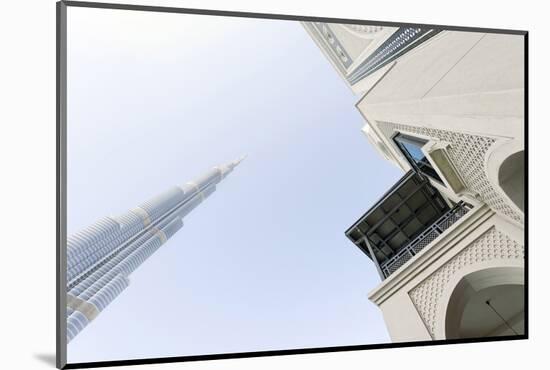 Burj Khalifa and Souk Al Bahar, Downtown Dubai, Dubai, United Arab Emirates, the Middle East-Axel Schmies-Mounted Photographic Print