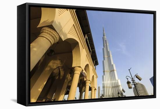 Burj Khalifa and Souk Al Bahar, Dubai, United Arab Emirates, Middle East-Amanda Hall-Framed Stretched Canvas