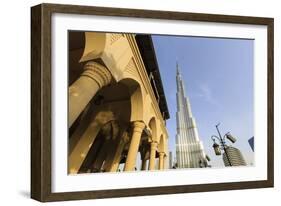 Burj Khalifa and Souk Al Bahar, Dubai, United Arab Emirates, Middle East-Amanda Hall-Framed Photographic Print