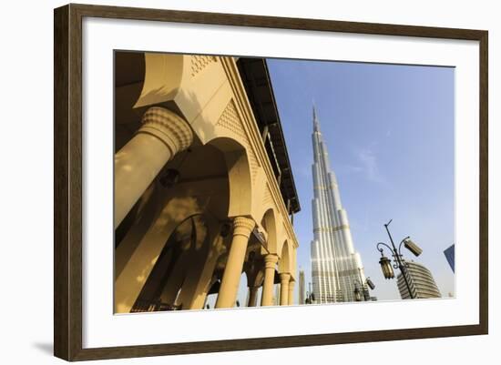 Burj Khalifa and Souk Al Bahar, Dubai, United Arab Emirates, Middle East-Amanda Hall-Framed Photographic Print