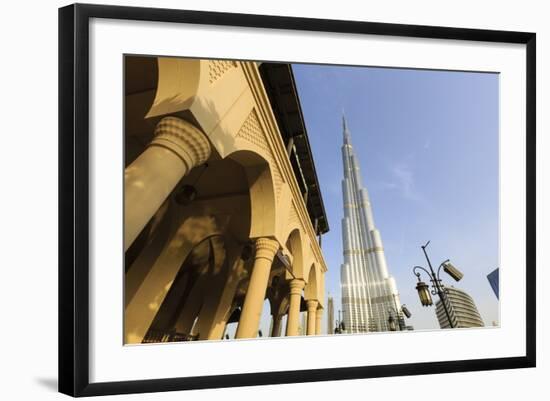 Burj Khalifa and Souk Al Bahar, Dubai, United Arab Emirates, Middle East-Amanda Hall-Framed Photographic Print