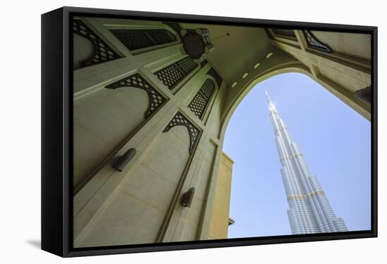 Burj Khalifa and Souk Al Bahar, Dubai, United Arab Emirates, Middle East-Amanda Hall-Framed Stretched Canvas