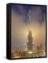 Burj Khalifa Illuminates the Clouds and Surrounding Skyline at Night, Downtown, Dubai, Uae-Amanda Hall-Framed Stretched Canvas