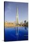 Burj Khalifa Reflected in Hotel Swimming Pool, Dubai, United Arab Emirates, Middle East-Amanda Hall-Stretched Canvas