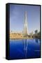 Burj Khalifa Reflected in Hotel Swimming Pool, Dubai, United Arab Emirates, Middle East-Amanda Hall-Framed Stretched Canvas