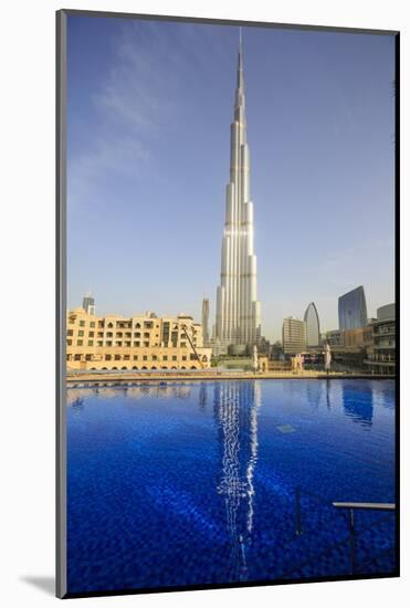 Burj Khalifa Reflected in Hotel Swimming Pool, Dubai, United Arab Emirates, Middle East-Amanda Hall-Mounted Photographic Print