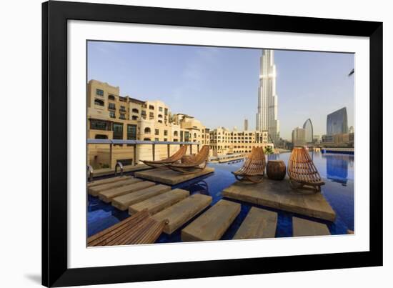 Burj Khalifa Seen from Hotel Swimming Pool, Dubai, United Arab Emirates, Middle East-Amanda Hall-Framed Photographic Print