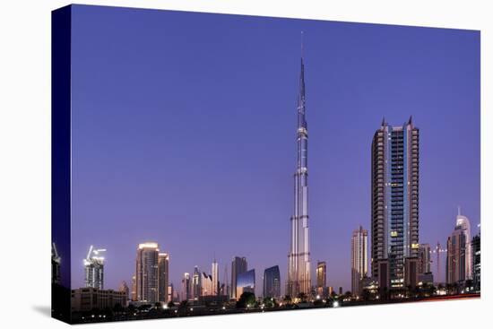 Burj Khalifa, the Highest Tower of the World in the Evening Light, Night Photography-Axel Schmies-Stretched Canvas