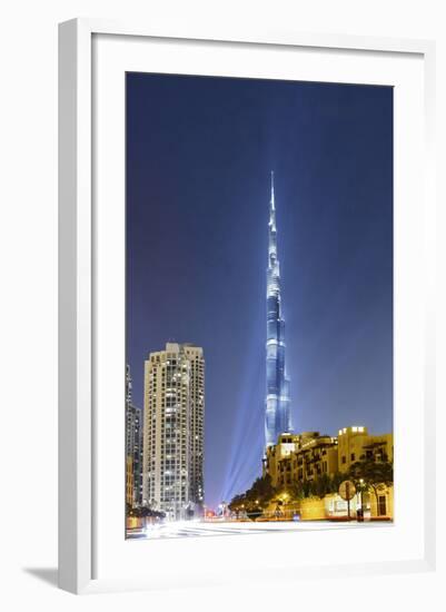 Burj Khalifa, the Highest Tower of the World, Night Photograph-Axel Schmies-Framed Photographic Print