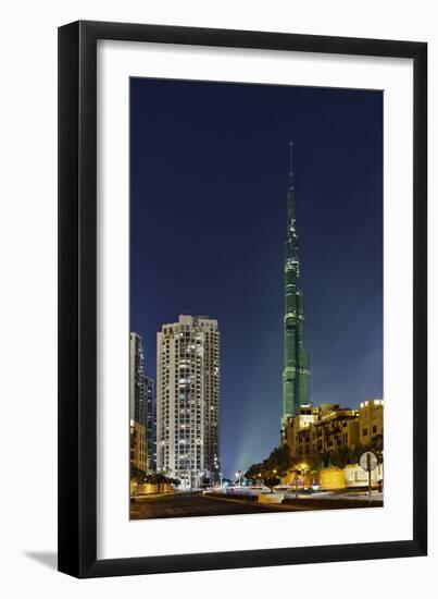 Burj Khalifa, the Highest Tower of the World, Night Photography-Axel Schmies-Framed Photographic Print