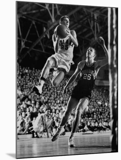 Burke Scott of Hoosiers Basketball Team Leaping Through Air Towards Lay Up Shot at Basketball Hoop-Francis Miller-Mounted Photographic Print