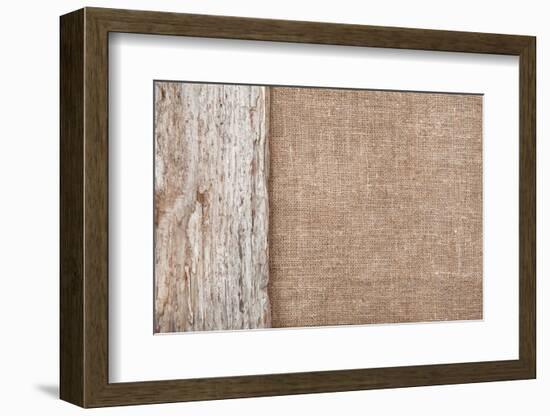 Burlap Background Bordered by Old Wood-darkbird-Framed Photographic Print