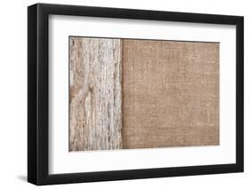 Burlap Background Bordered by Old Wood-darkbird-Framed Photographic Print