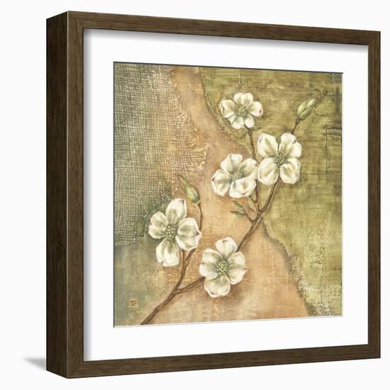 Burlap Dogwood Blossom-Tina Chaden-Framed Art Print