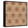 Burlap Red Snowflakes-Joanne Paynter Design-Framed Stretched Canvas