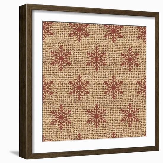 Burlap Red Snowflakes-Joanne Paynter Design-Framed Giclee Print