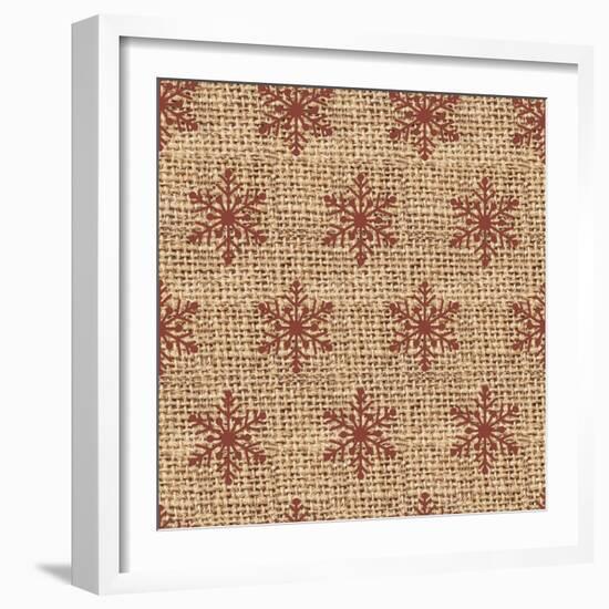 Burlap Red Snowflakes-Joanne Paynter Design-Framed Giclee Print