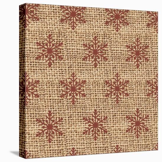 Burlap Red Snowflakes-Joanne Paynter Design-Stretched Canvas