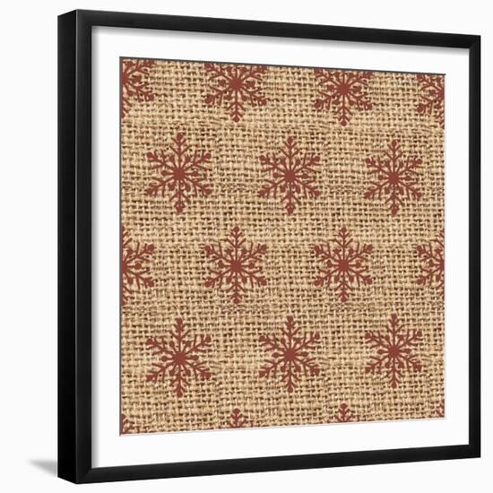 Burlap Red Snowflakes-Joanne Paynter Design-Framed Giclee Print