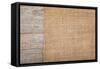 Burlap Texture on Wooden Table Background-karandaev-Framed Stretched Canvas