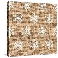 Burlap White Snowflakes-Joanne Paynter Design-Stretched Canvas