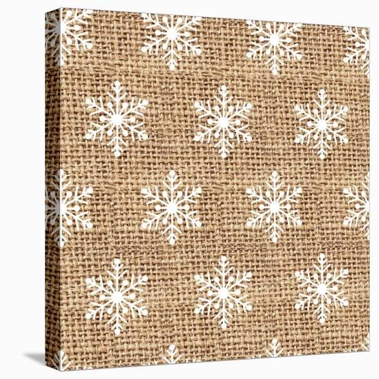 Burlap White Snowflakes-Joanne Paynter Design-Stretched Canvas