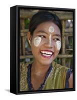 Burma, Kaladan River, A Rakhine Woman with Thanakha, a Popular Local Sun Cream, Myanmar-Nigel Pavitt-Framed Stretched Canvas