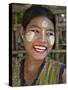 Burma, Kaladan River, A Rakhine Woman with Thanakha, a Popular Local Sun Cream, Myanmar-Nigel Pavitt-Stretched Canvas