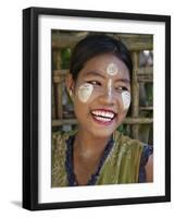 Burma, Kaladan River, A Rakhine Woman with Thanakha, a Popular Local Sun Cream, Myanmar-Nigel Pavitt-Framed Photographic Print