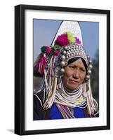 Burma, Kengtung, A Mong La Akha Woman Wearing a Traditional Headdress of Silver and Beads, Myanmar-Nigel Pavitt-Framed Photographic Print