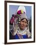 Burma, Kengtung, A Mong La Akha Woman Wearing a Traditional Headdress of Silver and Beads, Myanmar-Nigel Pavitt-Framed Photographic Print