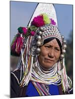 Burma, Kengtung, A Mong La Akha Woman Wearing a Traditional Headdress of Silver and Beads, Myanmar-Nigel Pavitt-Mounted Photographic Print