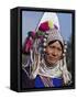 Burma, Kengtung, A Mong La Akha Woman Wearing a Traditional Headdress of Silver and Beads, Myanmar-Nigel Pavitt-Framed Stretched Canvas