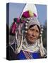 Burma, Kengtung, A Mong La Akha Woman Wearing a Traditional Headdress of Silver and Beads, Myanmar-Nigel Pavitt-Stretched Canvas
