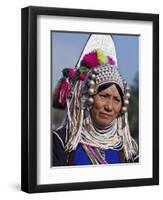 Burma, Kengtung, A Mong La Akha Woman Wearing a Traditional Headdress of Silver and Beads, Myanmar-Nigel Pavitt-Framed Photographic Print