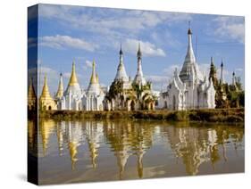 Burma, Lake Inle, Buddhist Shrines Reflected in the Waters of Lake Inle, Myanmar-Nigel Pavitt-Stretched Canvas