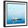 Burma Myanmar Inle Lake Traditional Fisherman Fish Catching in Blue Water at Peaceful Morning Time-Banana Republic images-Framed Photographic Print