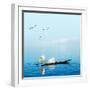 Burma Myanmar Inle Lake Traditional Fisherman Fish Catching in Blue Water at Peaceful Morning Time-Banana Republic images-Framed Photographic Print