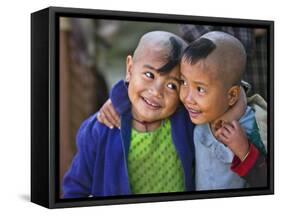 Burma, Rakhine State, Gyi Dawma Village, Two Young Friends at Gyi Dawma Village, Myanmar-Nigel Pavitt-Framed Stretched Canvas