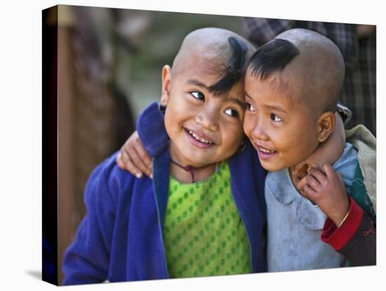 Burma, Rakhine State, Gyi Dawma Village, Two Young Friends at Gyi Dawma Village, Myanmar-Nigel Pavitt-Stretched Canvas