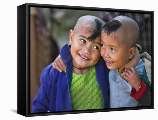 Burma, Rakhine State, Gyi Dawma Village, Two Young Friends at Gyi Dawma Village, Myanmar-Nigel Pavitt-Framed Stretched Canvas