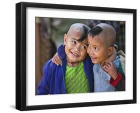 Burma, Rakhine State, Gyi Dawma Village, Two Young Friends at Gyi Dawma Village, Myanmar-Nigel Pavitt-Framed Premium Photographic Print