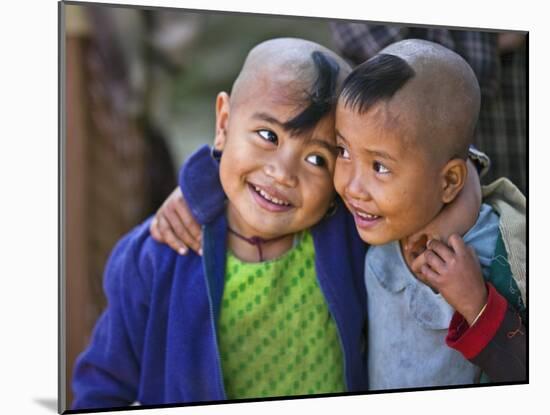 Burma, Rakhine State, Gyi Dawma Village, Two Young Friends at Gyi Dawma Village, Myanmar-Nigel Pavitt-Mounted Premium Photographic Print