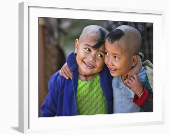 Burma, Rakhine State, Gyi Dawma Village, Two Young Friends at Gyi Dawma Village, Myanmar-Nigel Pavitt-Framed Photographic Print