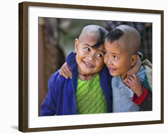 Burma, Rakhine State, Gyi Dawma Village, Two Young Friends at Gyi Dawma Village, Myanmar-Nigel Pavitt-Framed Photographic Print