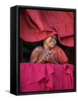 Burma, Rakhine State, Sittwe, Young Novice Monk at Pathain Monastery Where 210 Monks Live, Myanmar-Nigel Pavitt-Framed Stretched Canvas
