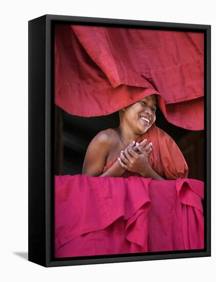 Burma, Rakhine State, Sittwe, Young Novice Monk at Pathain Monastery Where 210 Monks Live, Myanmar-Nigel Pavitt-Framed Stretched Canvas