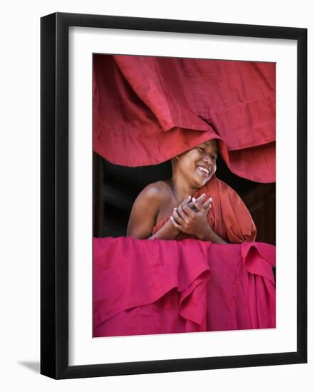 Burma, Rakhine State, Sittwe, Young Novice Monk at Pathain Monastery Where 210 Monks Live, Myanmar-Nigel Pavitt-Framed Photographic Print