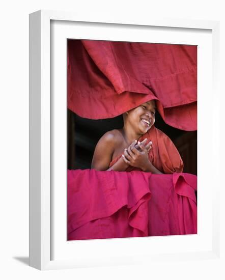 Burma, Rakhine State, Sittwe, Young Novice Monk at Pathain Monastery Where 210 Monks Live, Myanmar-Nigel Pavitt-Framed Photographic Print